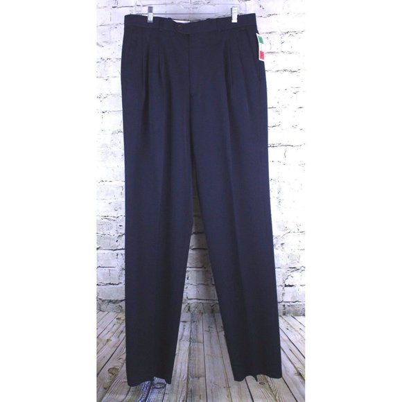 Bendetti Solid Navy Wool Pants Trousers Milano 34 X 35.75 Raw Hem Vtg Skomer's - Picture 1 of 8
